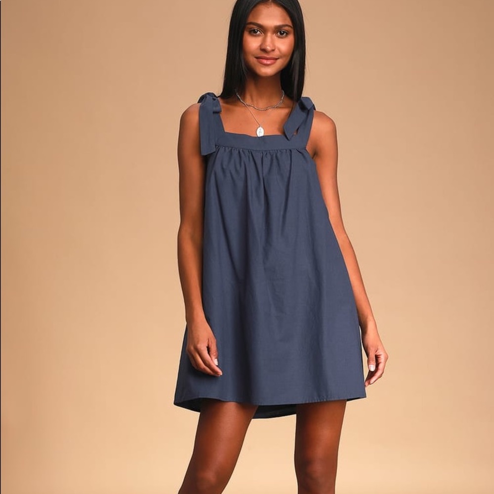 Absolutely Darling Dark Blue Tie-Strap Mini Dress